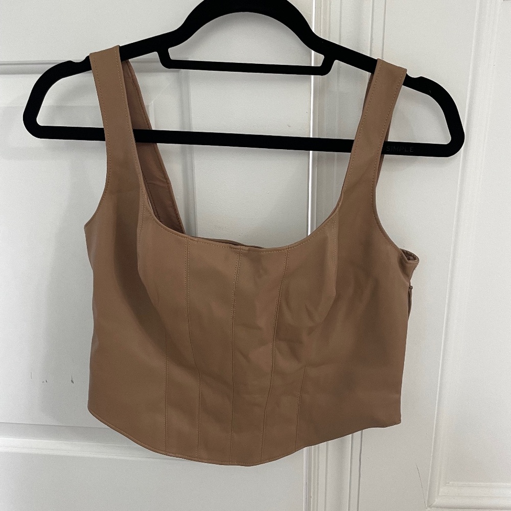 NWT ABERCROMBIE & FITCH VEGAN LEATHER CORSET TANK TOP SIZE M!